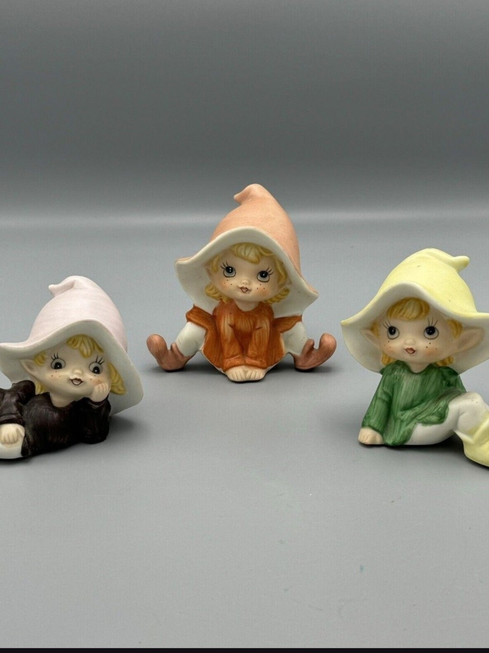 Vintage Set Of 3 HOMCO Pixie Elves Fairies Porcelain Figurines 5213 Shelf Sitter